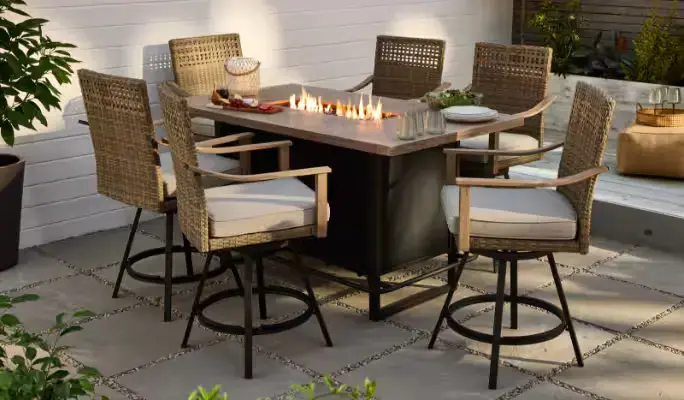 Square outdoor dining set with black metal frame