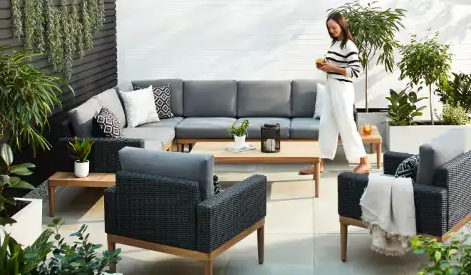 Contemporary black outdoor seating set with coffee table