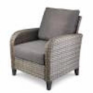 Outdoor patio seating set with cushioned armchair